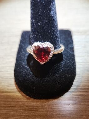 NWOT Heart Shaped Ruby Gemstone Ring with Silver Band Cubic Zirconia